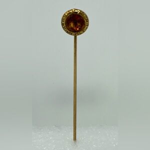 Antique 14K Gold Stick Pin w Faceted Citrine-Tone Stone